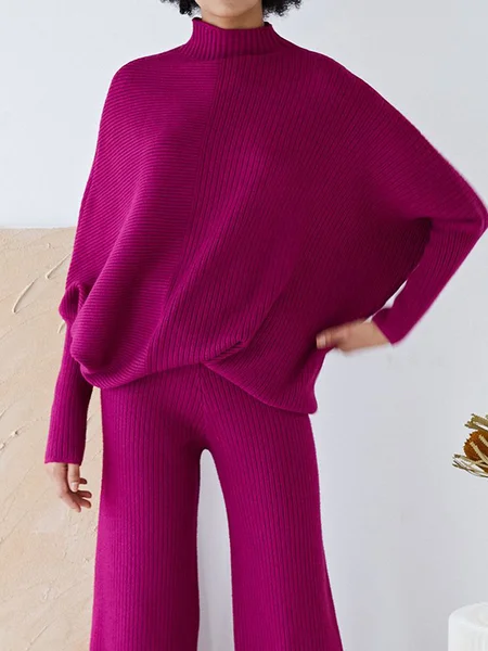 

Half Turtleneck Loose Plain Urban Sweater, Rose red, Pullovers