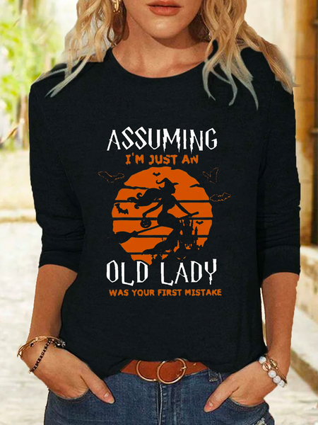 

Halloween Crew Neck Casual T-Shirt, Black, Long sleeves