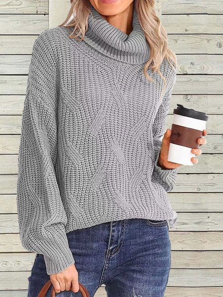 

Plain Casual Wool/Knitting Sweater, Gray, Sweaters