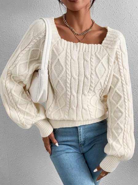 

Casual Plain Square Neck Loose Sweater, Apricot, Sweaters & Cardigans