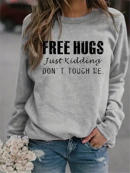 

Crew Neck Casual Text Letters Loose Sweatshirt, Gray, Sweatshirts & Hoodies