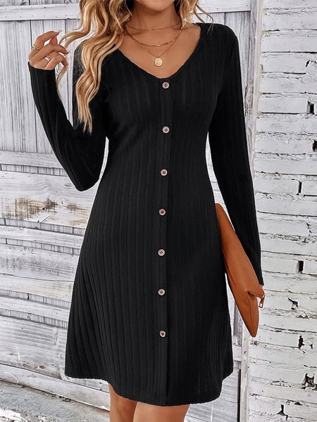 

Casual Buttoned Plain Knitted Dress, Black, Party Dresses