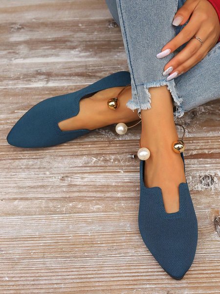 

Elegant Faux Pearl Ankle Ring Mesh Fabric Slip-on Lazy Shoes, Blue, Flats