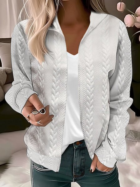 

Casual Zipper Hoodie Loose Jacket, White, Jackets
