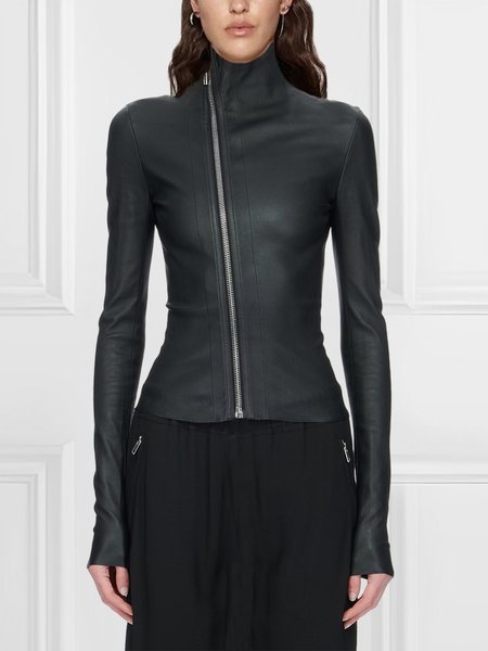 

Urban Long Sleeve Turtleneck Plain Leather Top, Black, Tops