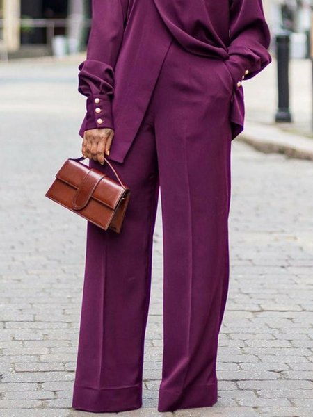 

Urban Plain High Waist Fashion Straight Pants, Purple, Pants