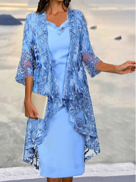 

Elegant Crew Neck Loose Two-Piece Set, Blue, Party Dresses