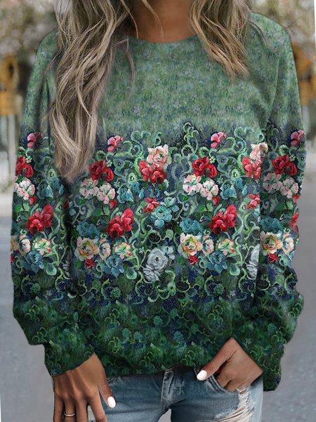 

Casual Loose Floral Sweatshirt, Green, Sweatshirts & Hoodies