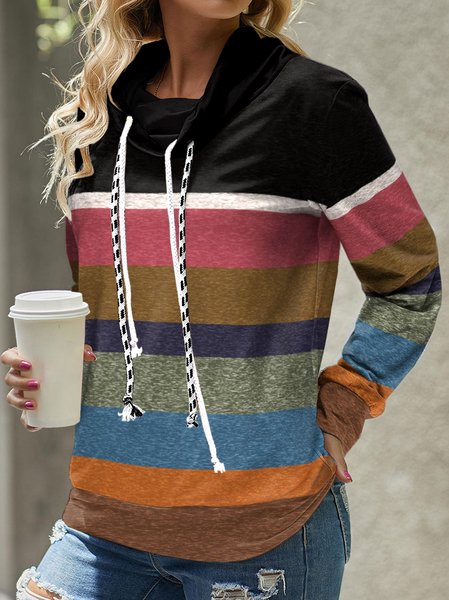 

Knitted Loose Drawstring Casual Hoodie, Black, Sweatshirts & Hoodies