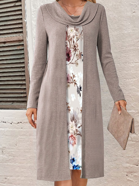 

Turtleneck Casual Floral Dress, Khaki, Dresses