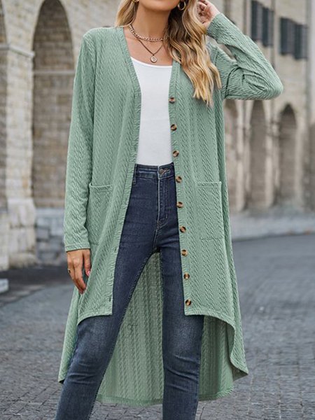 

Wrap Buttoned Casual Cotton-Blend Kimono, Green, Cardigans