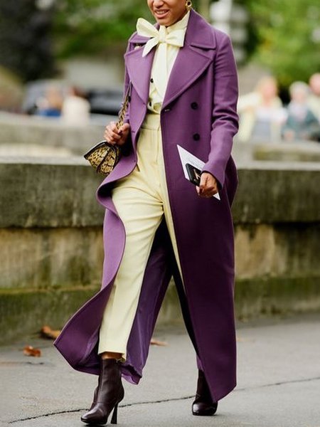 

Urban Plain Regular Fit Lapel Collar Long Sleeve Coat, Purple, Coats