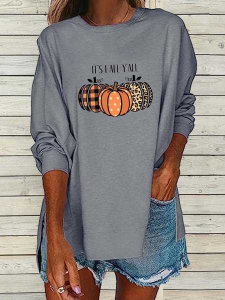 

Loose Pumpkin Pattern Casual T-Shirt, Gray, T-Shirts