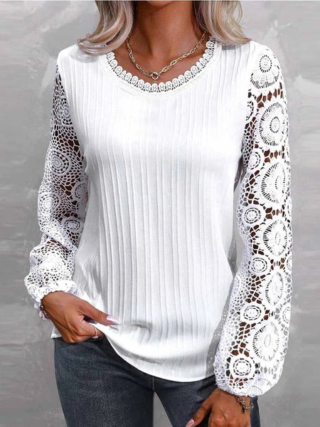 

Loose Lace Edge Casual Shirt, White, Shirts & Blouses