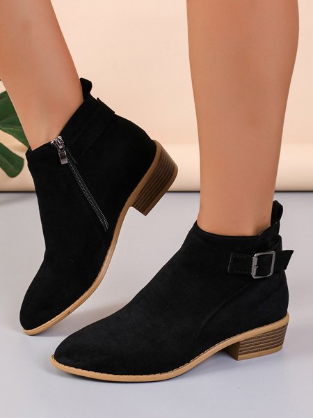 

Casual Buckle Decor Plain Ankle Boots, Black, Boots