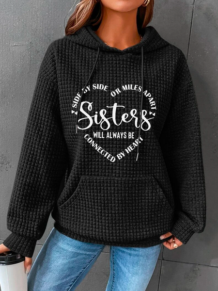 

Women‘s Sister Letter Heart Print Cotton-Blend Casual Hoodie, Black, Hoodies & Sweatshirts