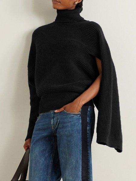 

Urban Turtleneck Plain Sweater, Black, Pullovers