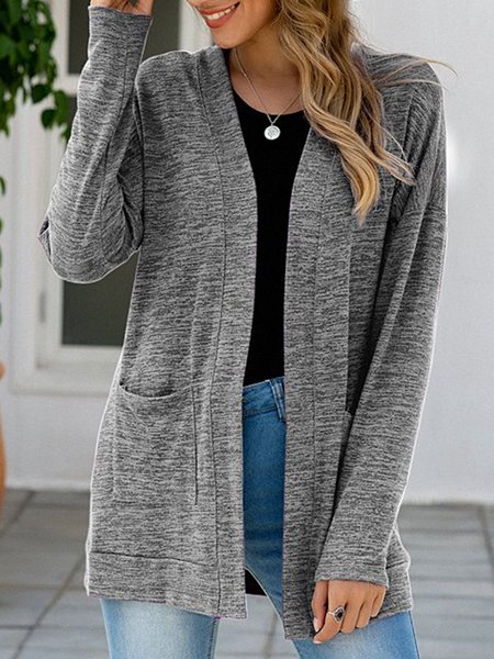 

Casual Plain Loose Pocket Stitching Kimono, Gray, Cardigans