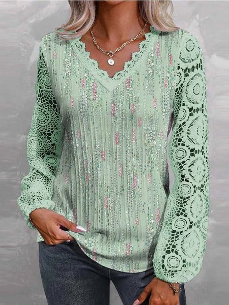 

Casual Lace Edge Loose Shirt, Green, Shirts & Blouses