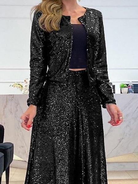 

Crew Neck Long Sleeve Plain Regular Fit Elegant Jacket, Black, Jackets