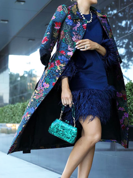 

Urban Shirt Collar Floral Loose Long Sleeve Trench Mid-long Coat, As picture, Coats