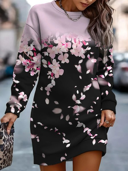 

Floral Crew Neck Casual Loose Dress, Pink, Dresses