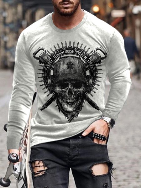 

Skull Crew Neck Loose Casual Long Sleeve T-Shirt, Color9, Long Sleeves