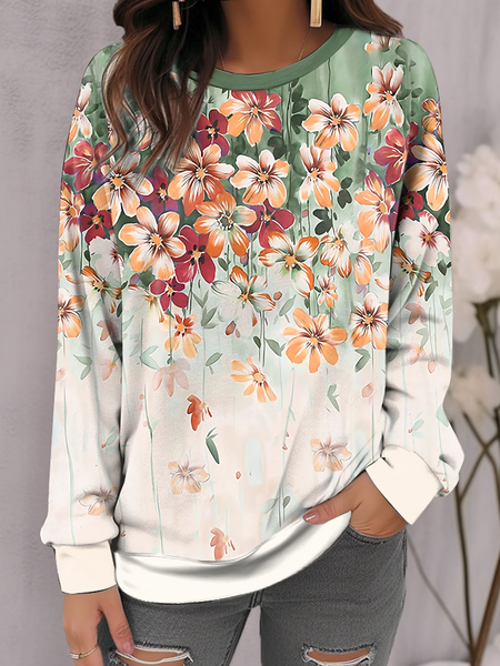 

Floral Casual Loose Sweatshirt, Green, Sweatshirts & Hoodies
