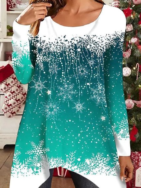 

Loose Casual Christmas Jersey T-Shirt, Green, Long sleeves