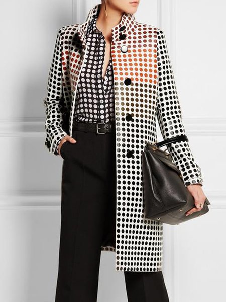 

Polka Dots Urban Stand Collar Regular Fit Coat, As picture, Coats