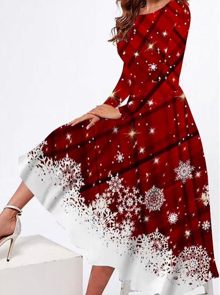 

Loose Christmas Casual Crew Neck Plaid Dress With No, Red, Dresses