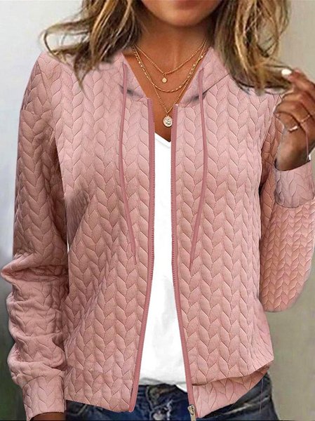 

Hoodie Knitted Casual Plain Jacket, Pink, Jackets