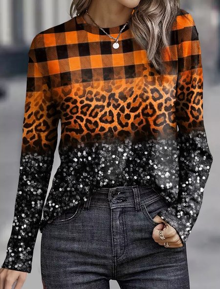 

Crew Neck Ombre Casual Loose T-Shirt, Orange, T-Shirts