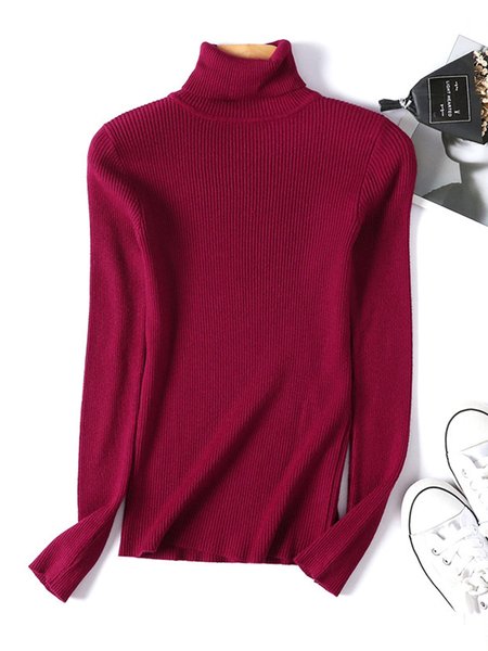 

Casual Plain Wool/Knitting Sweater, Wine red, Sweaters & Cardigans