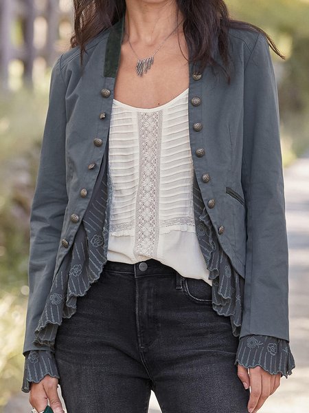 

Others Embroidery Boho Jacket, Gray, Outerwear