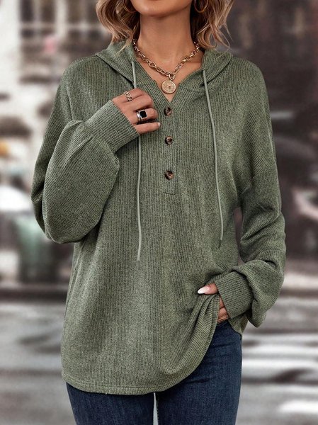 

Plain Knitted Casual Hoodie, Dark green, Sweatshirts & Hoodies