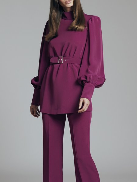 

Half Turtleneck Regular Fit Urban Plain Shirt, Purple, Blouses and Shirts