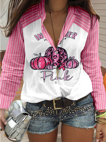 

Shirt Collar Casual Loose Blouse, Pink, Shirts & Blouses
