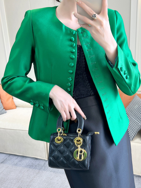 

Loose Plain Crew Neck Long Sleeve Elegant Jacket, Green, Jackets