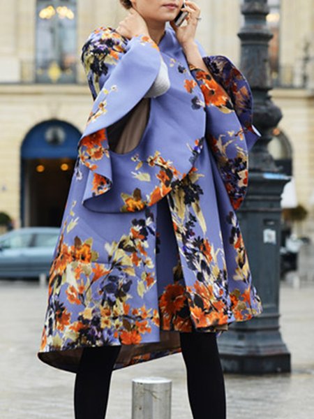 

Elegant Floral Loose Mid-long Trench Coat, Blue, Coats