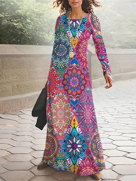 

Ethnic Loose Boho Dress, Red, Dresses