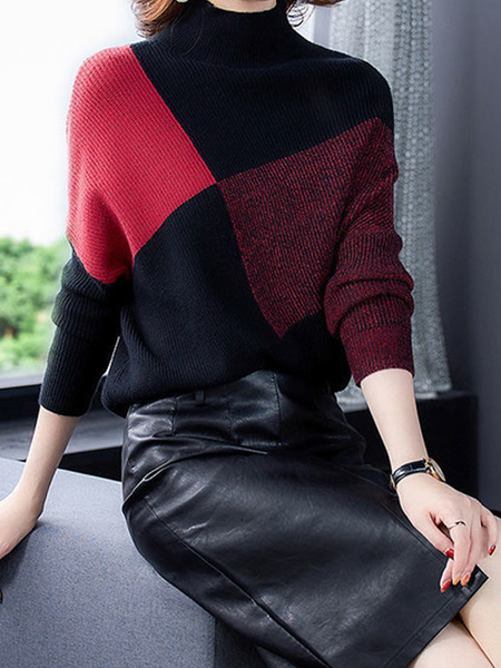 

Loose Medium Elasticity Long Sleeve Urban Half Turtleneck Sweater, As picture, Pullovers