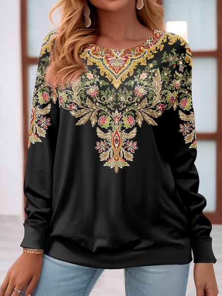 

Casual Crew Neck Ethnic Sweatshirt, Black, Sweatshirts & Hoodies