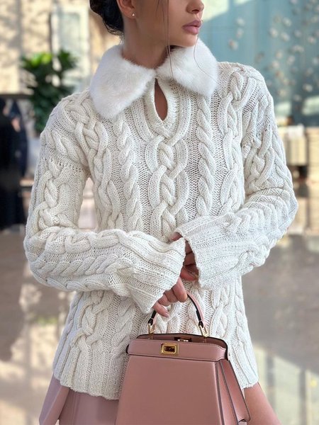 

Plain Elegant Long Sleeve Regular Fit Sweater, White, Pullovers