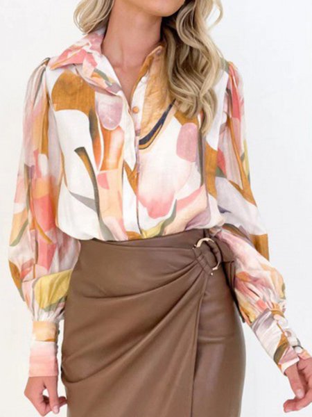 

Printing Casual Shirt Collar Blouse, Yellow, Shirts & Blouses