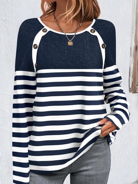 

Split Joint Loose Casual T-Shirt, Blue, T-Shirts