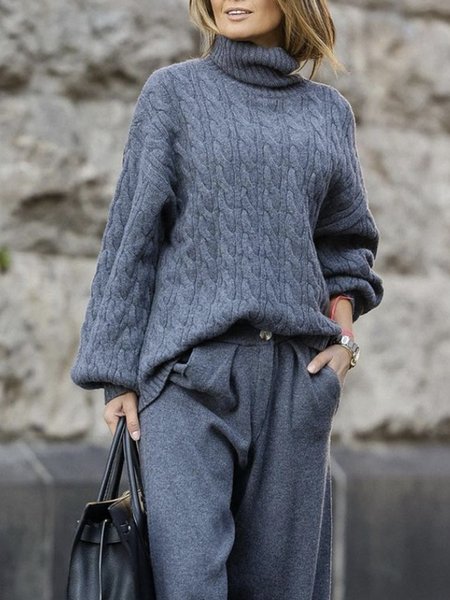

Regular Fit Urban Turtleneck Plain Sweater, Gray, Pullovers