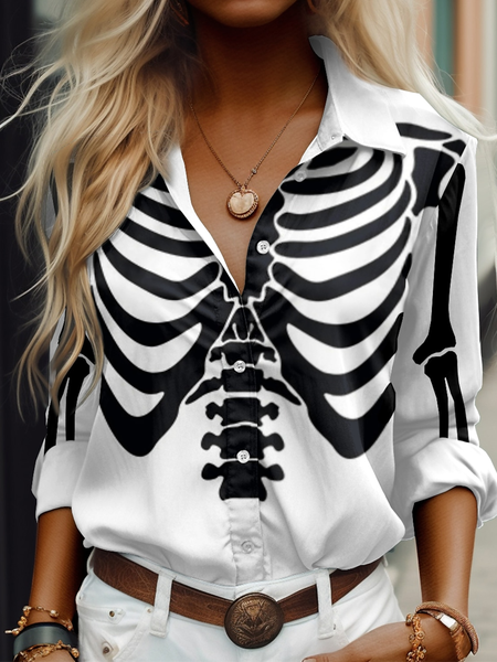 

Loose Shirt Collar Halloween Casual Blouse, White, Shirts & Blouses