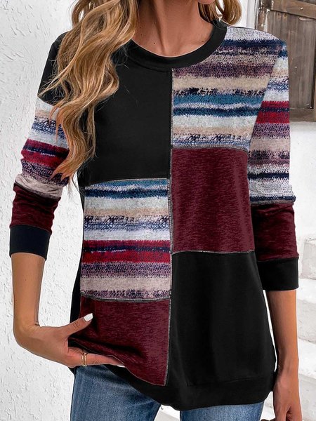 

Casual Knitted Color Block Sweatshirt, Black, Sweatshirts & Hoodies
