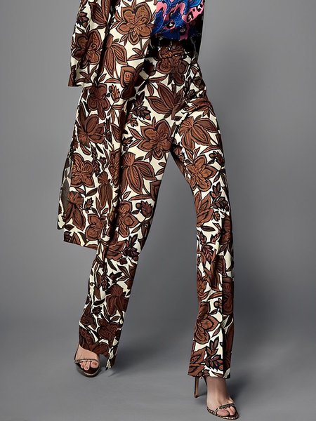 

Floral Elegant Regular Fit Fashion Straight Pants, Brown, Pants